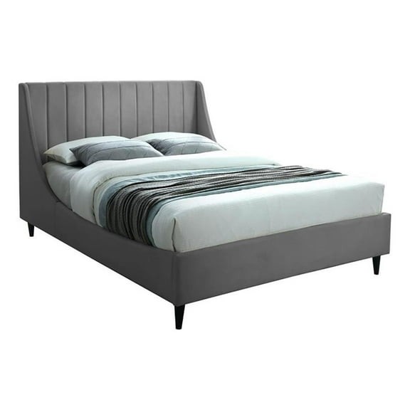 Maklaine Modern Soft Velvet Upholstered Deep Channel Tufted Full Bed in Gray