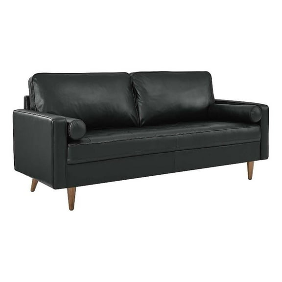 Maklaine Modern Style Top Grain Leather Sofa in Black Finish