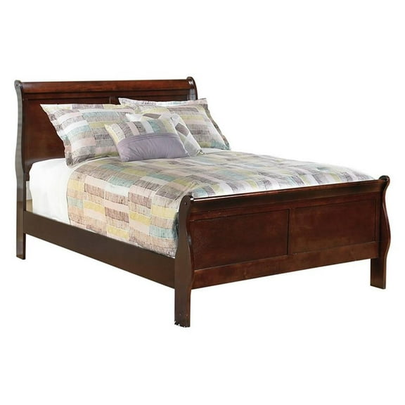 Maklaine Modern Traditional Sleigh Full Bed in Warm Dark Brown