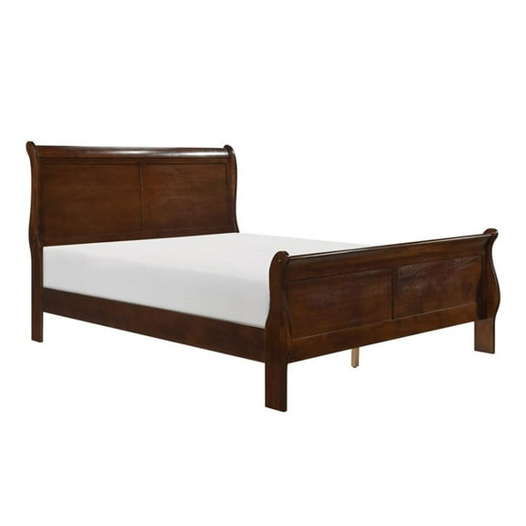 Maklaine Modern Traditional Wood Queen Sleigh Bed in Brown Cherry