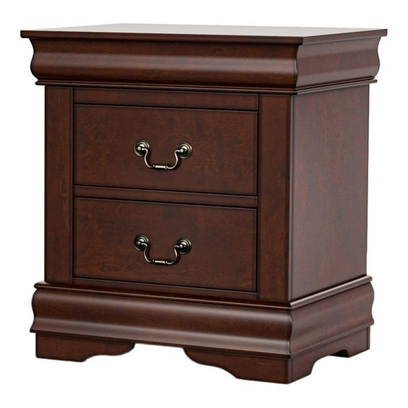 Maklaine Modern Transitional Wood 2-Drawer Nightstand in Cherry