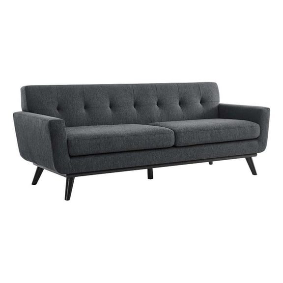 Maklaine Modern Tufted Back Textured Fabric Sofa in Charcoal