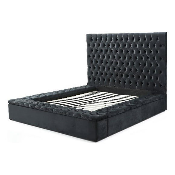 Maklaine Modern Velvet Upholstered Platform King Bed in Black