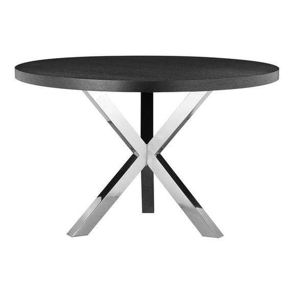 Maklaine Modern Wood Veneer & High Polished Steel Dining Table in Black
