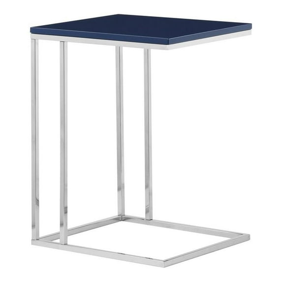 Maklaine Modern Wood Veneer & High Polished Steel Tray Table in Navy