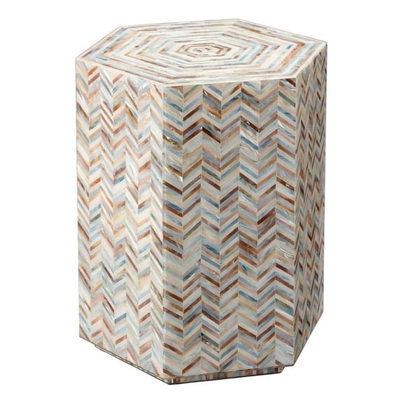 Maklaine Mother of Pearl Chevron Hexagon Side Table in Iridescent