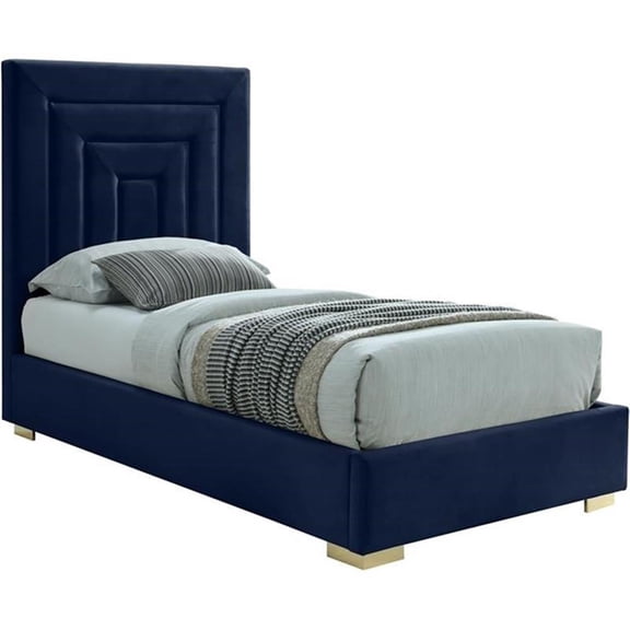 Maklaine Navy Velvet Twin Bed with Gold/Chrome Legs Included