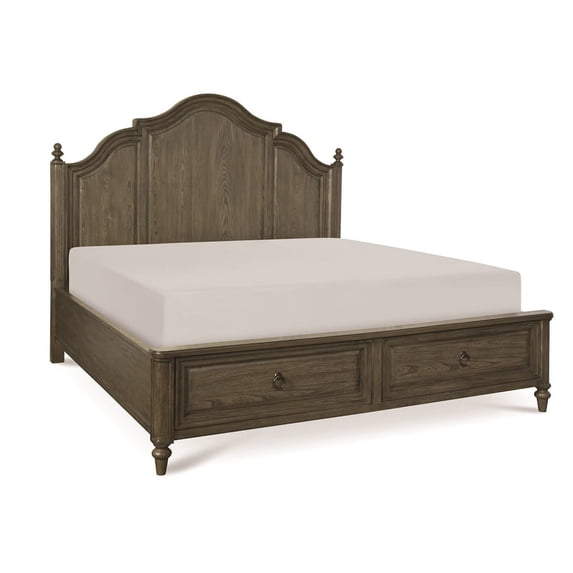 Maklaine Panel Headboard Queen in Vintage Linen & Rustic Elm Wood