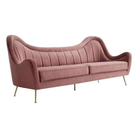 Maklaine Performance Velvet and Stainless Steel Sofa in Dusty Rose