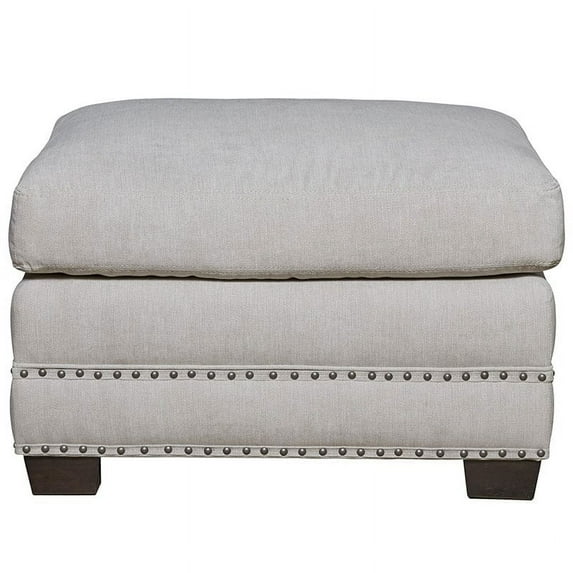 Maklaine Polyester Fabric Transitional Ottoman in Gray Finish