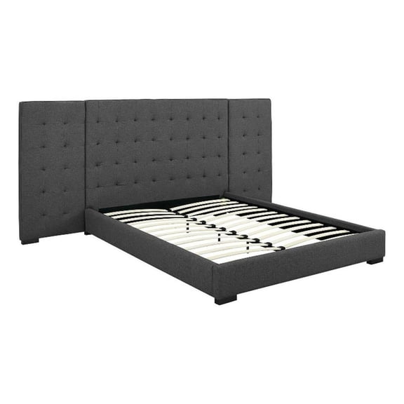 Maklaine Queen Performance Velvet Polyester Platform Bed in Gray