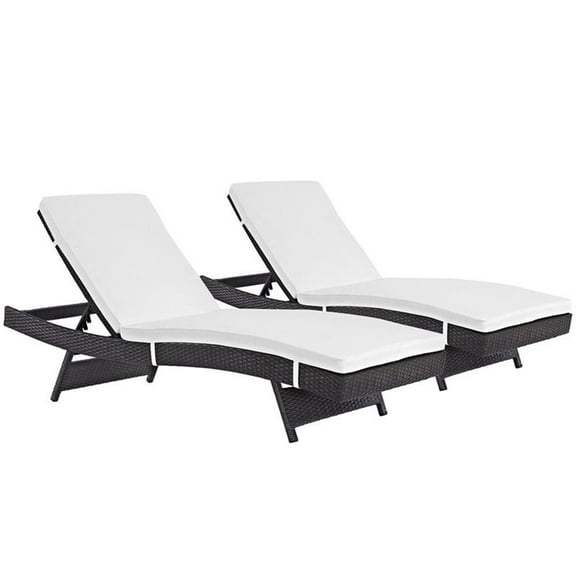 Maklaine Rattan Aluminum Patio Chaise in Espresso/White (Set of 2)