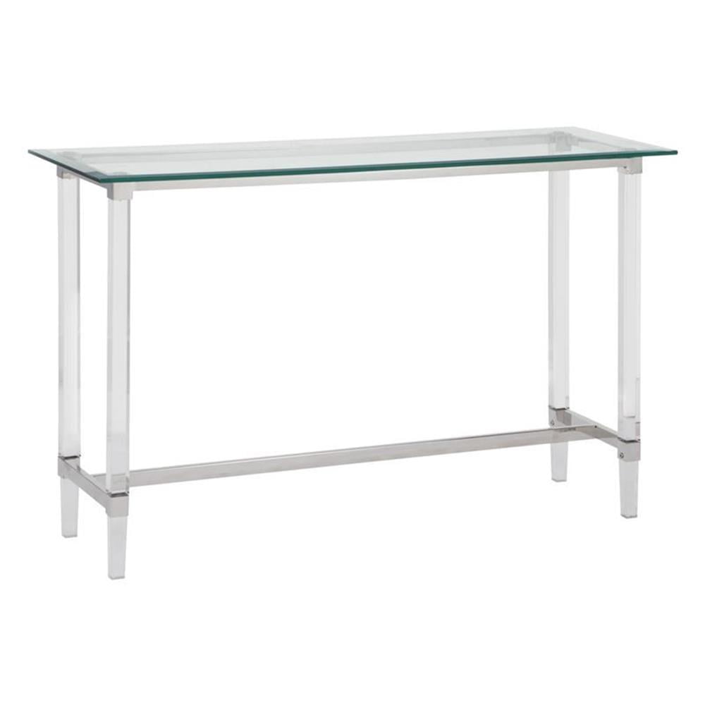 Maklaine Clear Glass Console Table with Acrylic Legs and Stainless Steel Hardware
