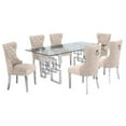 thumbnail image 1 of Maklaine Rectangular Clear Glass 7pc Dining Set w/ Silver Stainless Steel Base, 1 of 3