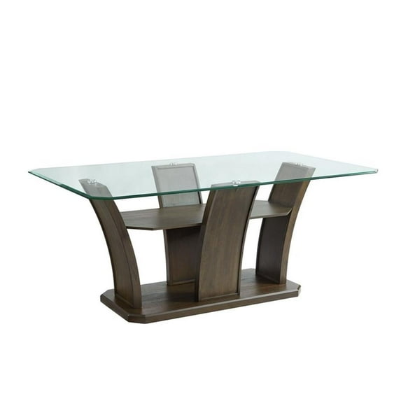 Maklaine Rectangular Glass Top Dining Table in Dark Walnut