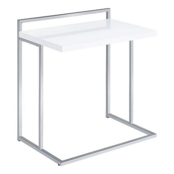 Maklaine Rectangular Modern Metal Snack Table in Chrome/Gloss White