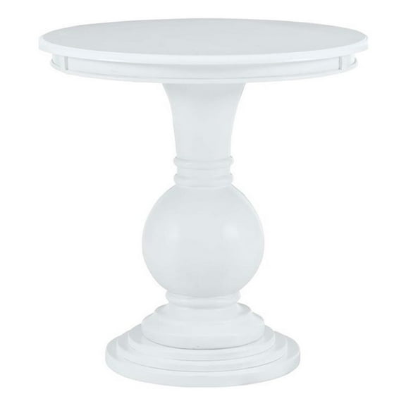 Maklaine Round Accent Table Pedestal Base 26.5" High in White Wood