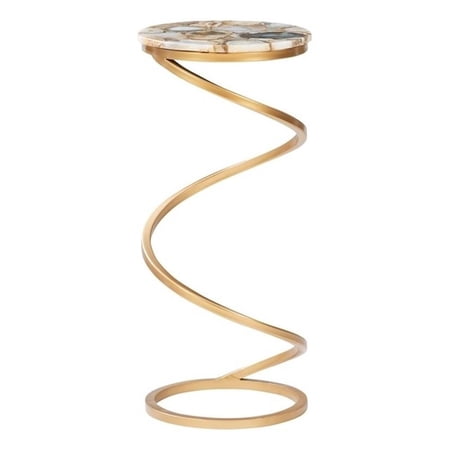 Maklaine Round Modern Agate and Iron Metal Drink Table in Gold