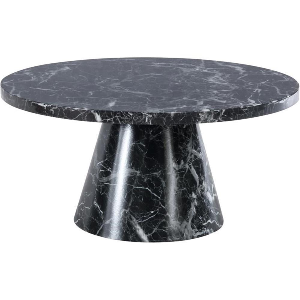 Maklaine Round Modern Faux Marble/Solid Wood Coffee Table in Black