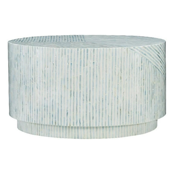 Maklaine Round Modern Mosaic Inlay Coffee Table in Blue & Gray Mother of Pearl