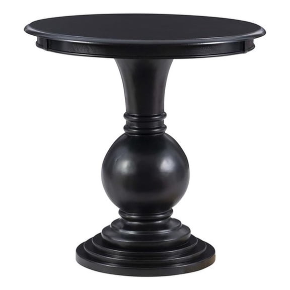 Maklaine Round Wood Accent Table Pedestal Base 26.5" High in Jet Black