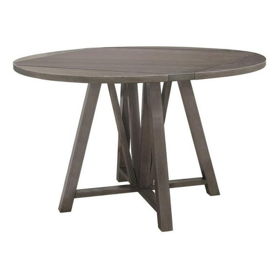 Maklaine Round Wood Counter Height Table with Drop Leaf in Barn Gray