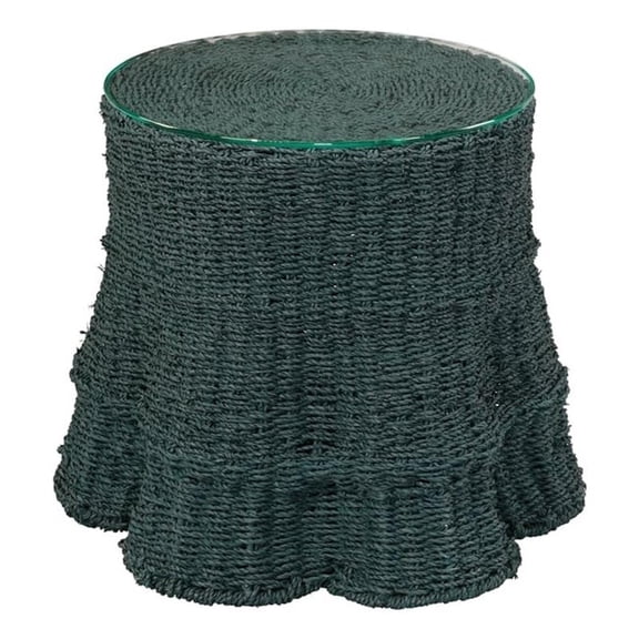 Maklaine Seagrass Wicker/Rattan Side Table With Glass Top in Green