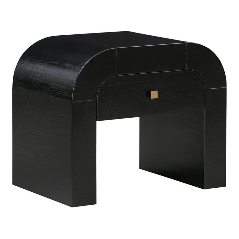 Maklaine Single Drawer Modern Acacia Wood Nightstand in Black
