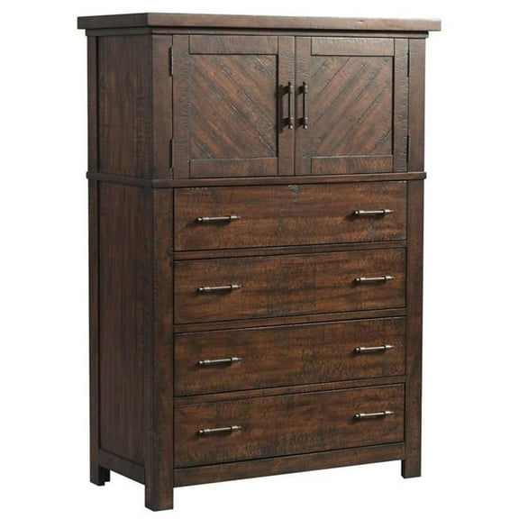 Maklaine Solid  MDF/Poplar Solid Wood 4 Drawer Chest in Walnut Finish