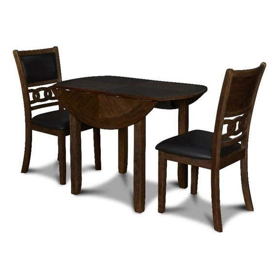 Maklaine Solid Wood Dining Drop Leaf Table with 2 Chairs in Brown