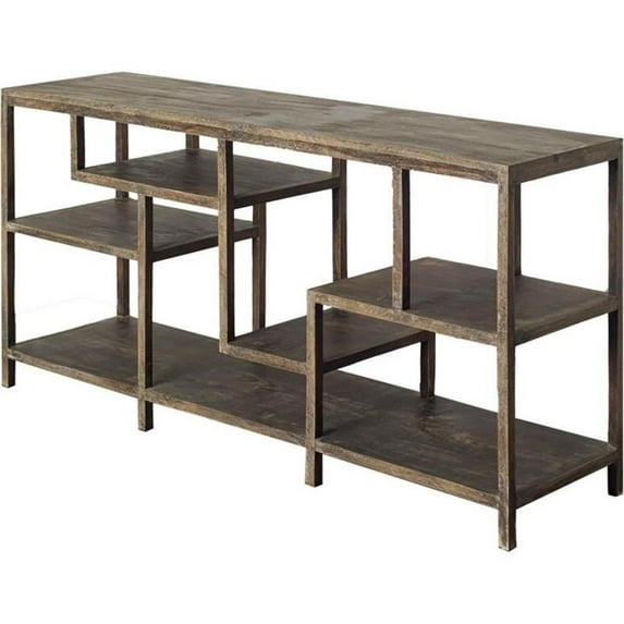Maklaine Solid Wood Multi-Level Console Table in Brown