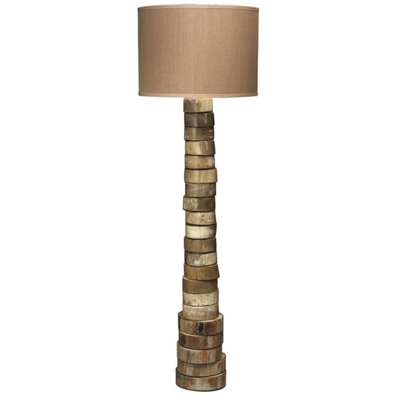 Maklaine Stacked Horn Floor Lamp With Elephant Hemp Shade in Brown