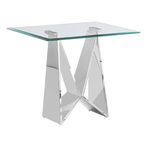 Maklaine Stainless Steel & Tempered Glass End Table in Clear