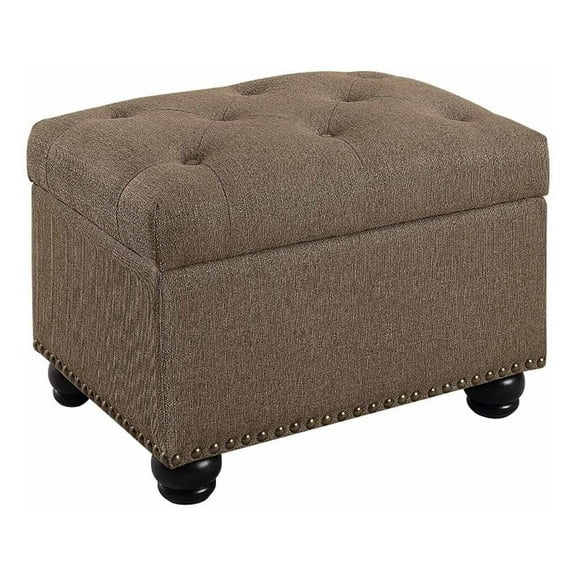 Maklaine Storage Ottoman Sandstone Fabric w/ Solid Wood Feet