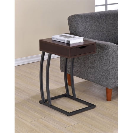 Maklaine Stylish Accent Table with Storage Drawer and Outlet in Brown