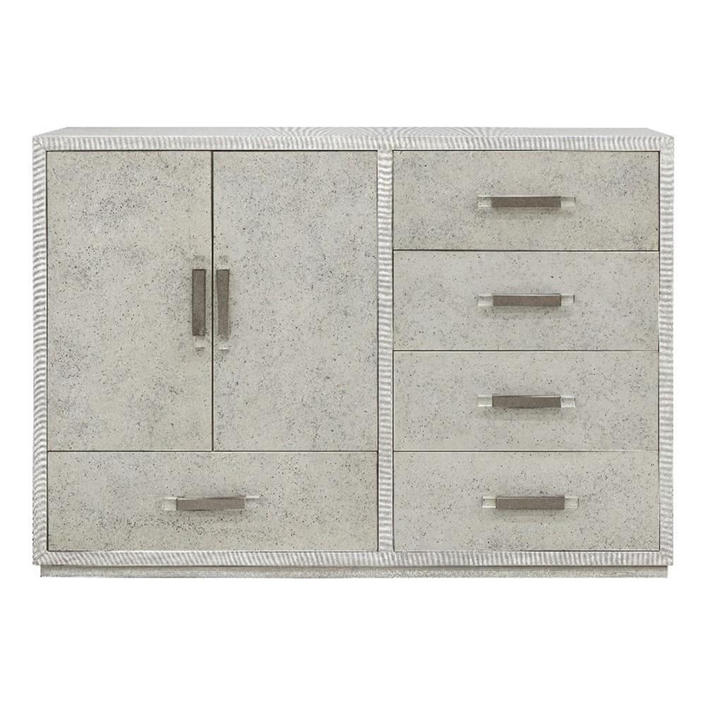 Gray Raffia Palm 5-Drawer Cabinet with Adjustable Shelving
