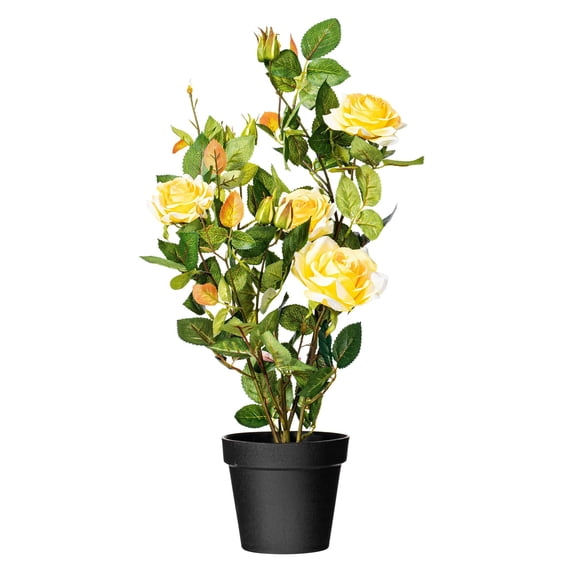 Maklaine Traditional 21" Artificial Yellow Rose Plant in Pot.