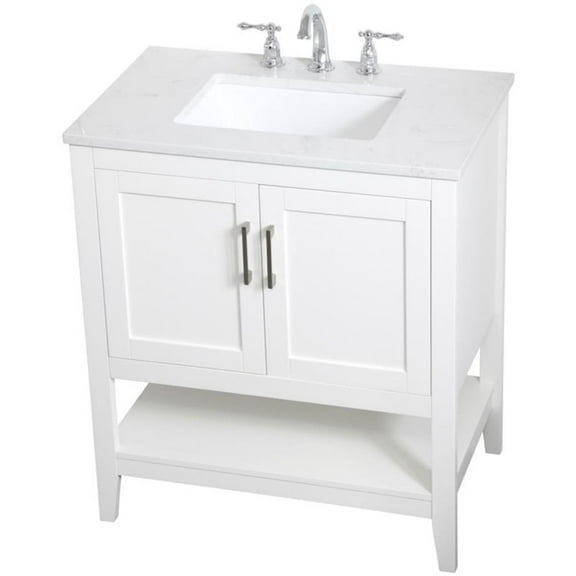 Maklaine Traditional 30" Single Quartz Top Bathroom Vanity in White