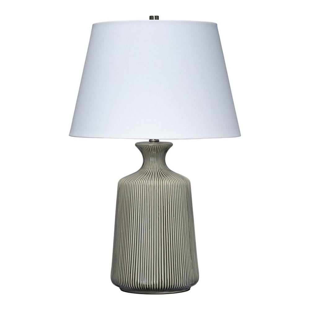 Gray Ceramic Table Lamp with White Linen Shade