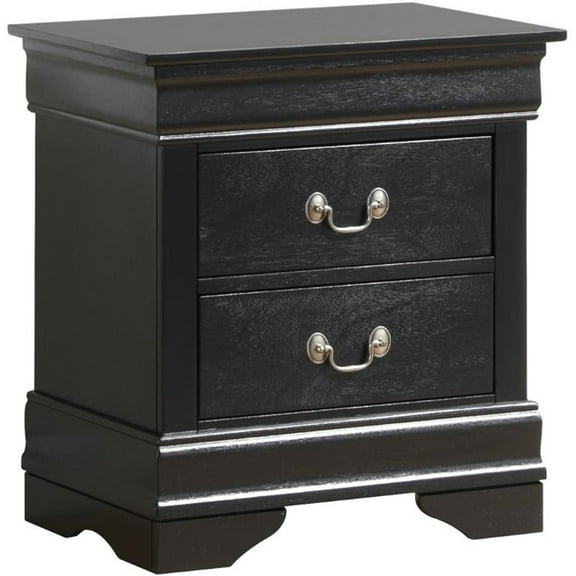 Maklaine Traditional Engineered Wood 2 Drawer Nightstand in Black