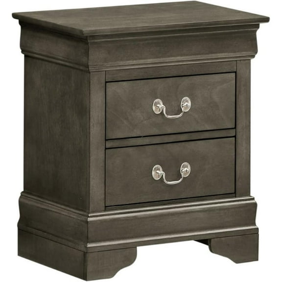 Maklaine Traditional Engineered Wood 2 Drawer Nightstand in Gray