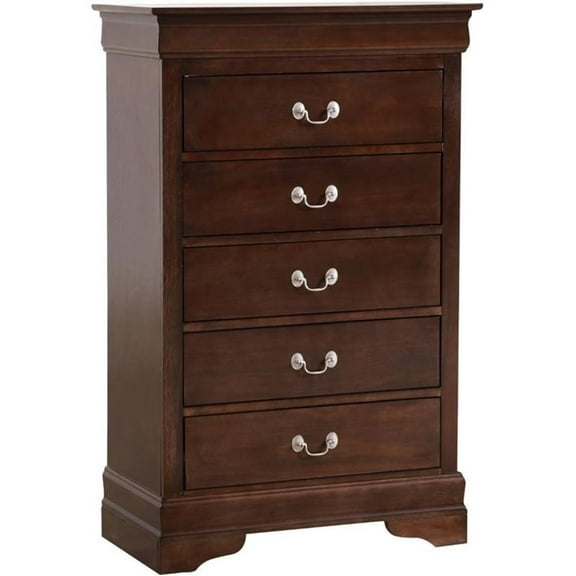 Maklaine Traditional Engineered Wood 5 Drawer Chest in Cappuccino