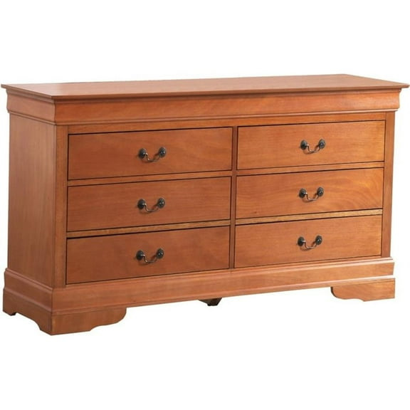 Maklaine Traditional Engineered Wood 6 Drawer Dresser in Oak