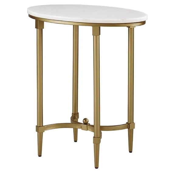 Maklaine Metal and Marble White Gold End Table Round 24.63"H Unassembled