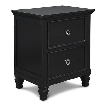 Maklaine Traditional Solid Wood 2-Drawer Nightstand in Black