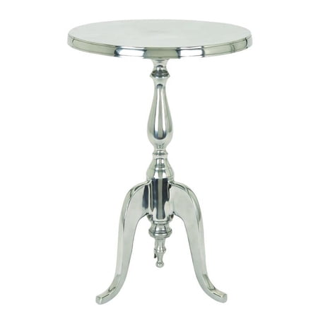 Maklaine Traditional Style Aluminum Accent Table With Pedestal Base in Silver
