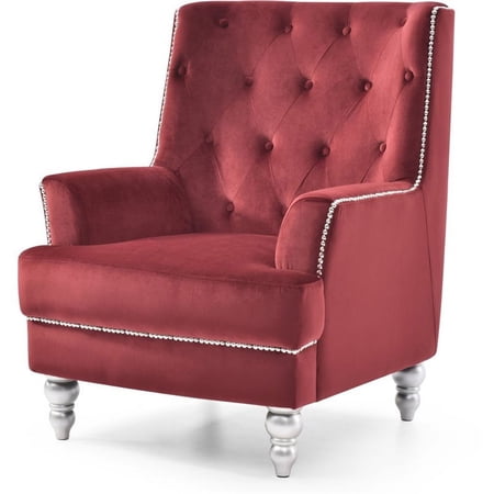 Maklaine Traditional styled Soft Velvet Chair in Burgundy Finish