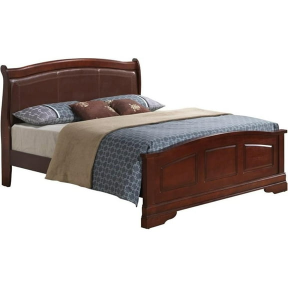 Maklaine Traditional styled Wood Queen Panel Bed in Cherry Finish