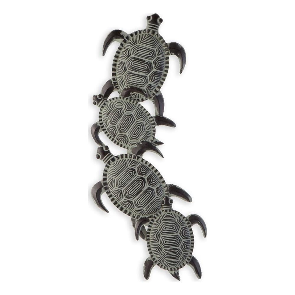 Hand-Painted Green and Black Metal Sea Turtle Wall Sculpture
