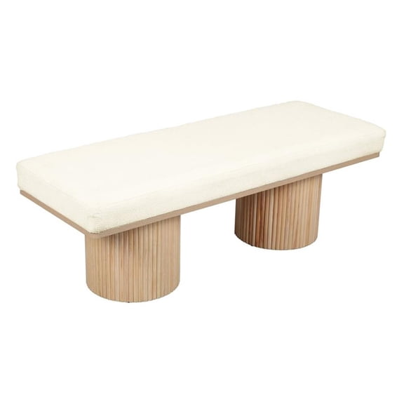 Maklaine Transitional 16.7" Upholstered Fabric & MDF Bench in White